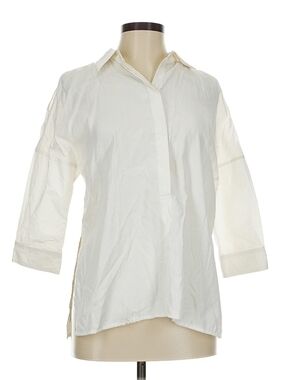 Kaufmanfranco Women's White Three-Quarter Sleeve Button-Down Shirt